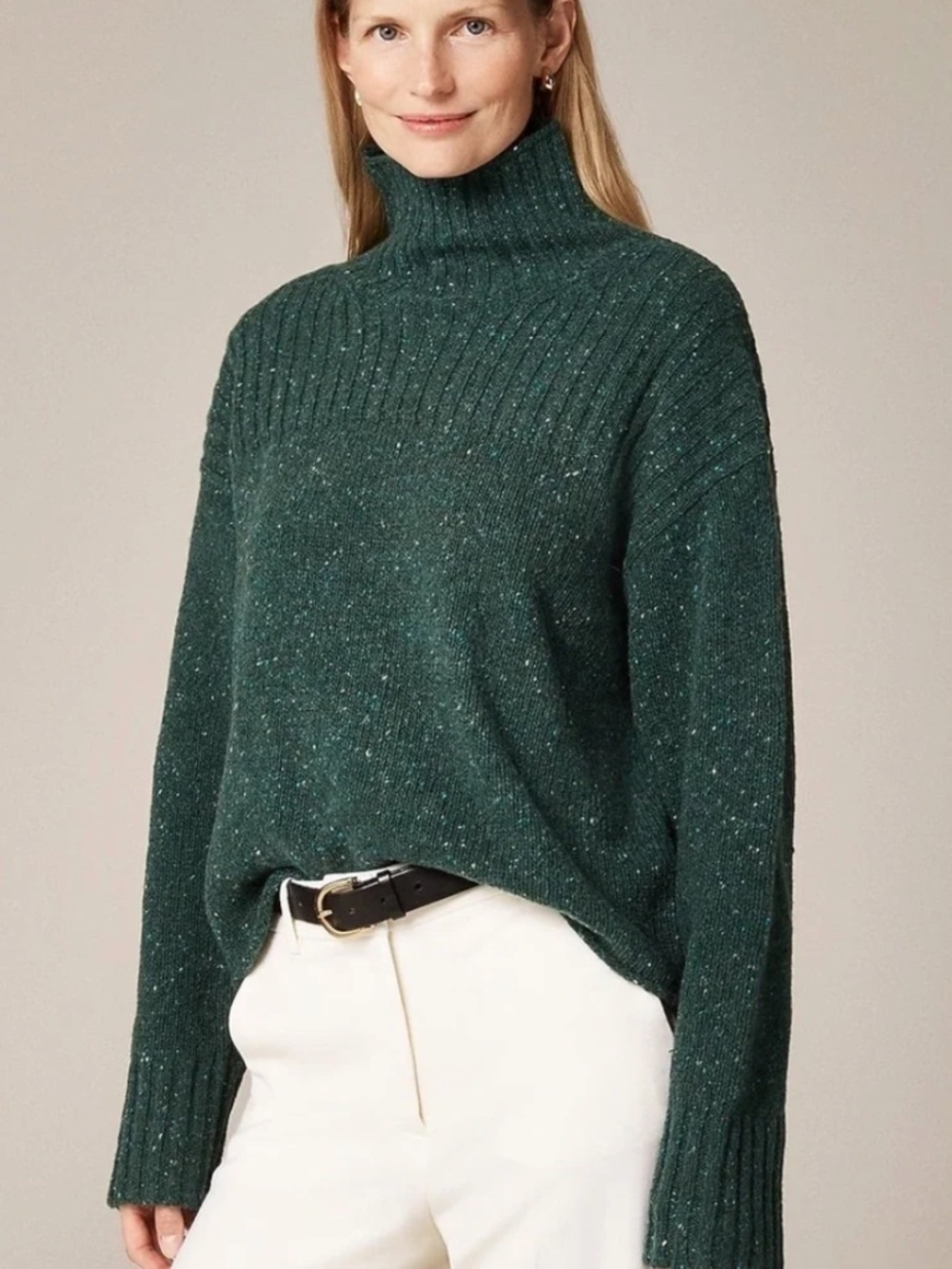 J.Crew ribbed turtleneck sweater in donegal wool blend, Forest Green, L, NWT